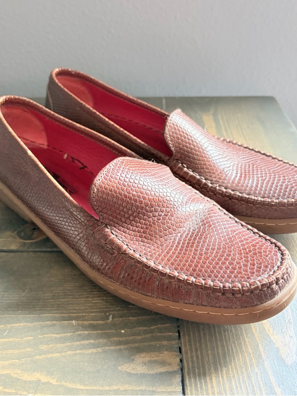 Salvatore Ferragamo sport  Brown Leather penny Loafers driver snakeskin